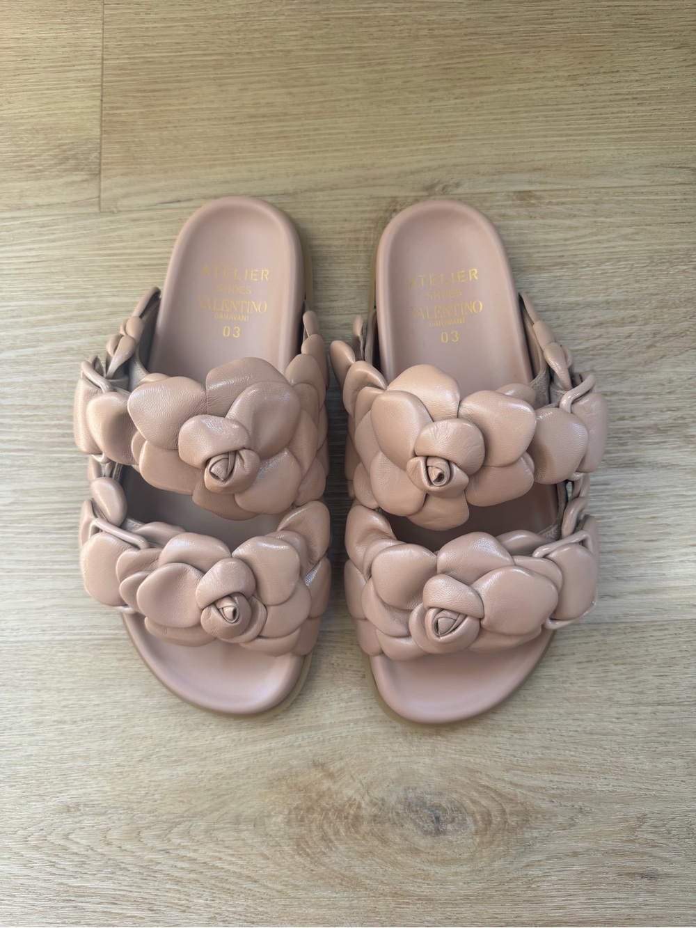 Valentino Camellia Double-Strap Slide Sandals
